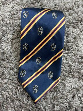 Greenwich Golf Men’s Navy Blue Tie Gold Crest Monogram Classic Preppy Style